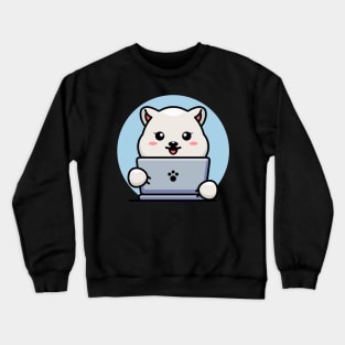 Cute polar bear with laptop cartoon design Crewneck Sweatshirt